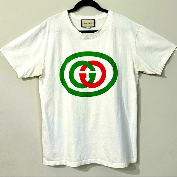 Gucci T shirt Authentic Classic GG Oval Logo Off White Short Sleeve Size L Used! - Picture 6 of 16